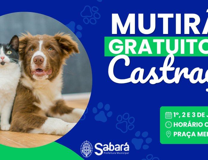Sabará promove mutirão de castração gratuita para cães e gatos em junho